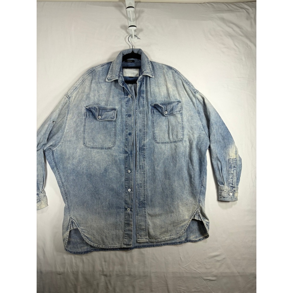 R13 Denim Shirt Women XS Light Blue Good Oversized Distressed Made in Italy